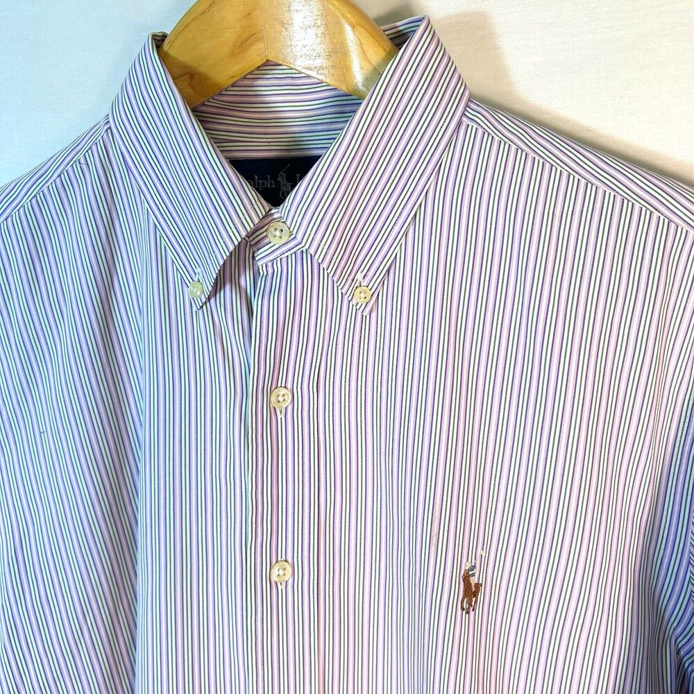 Ralph Lauren Men's Purple Blue White Pinstripe LS Button-down Shirt Sz 16 34-35